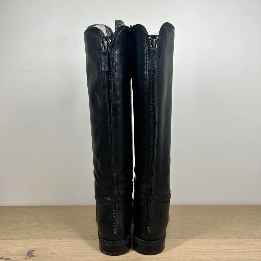 Nine West Boots Women 7.5 Black Leather Knee High Riding Classic Minimalist